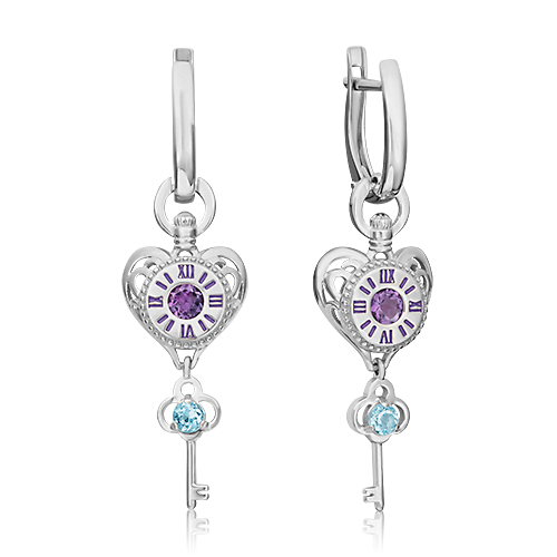 

Серьги подвески из серебра PLATINA jewelry 02-4741-00-225-0200-69_0, аметист/топаз/эмаль, 02-4741-00-225-0200-69_0