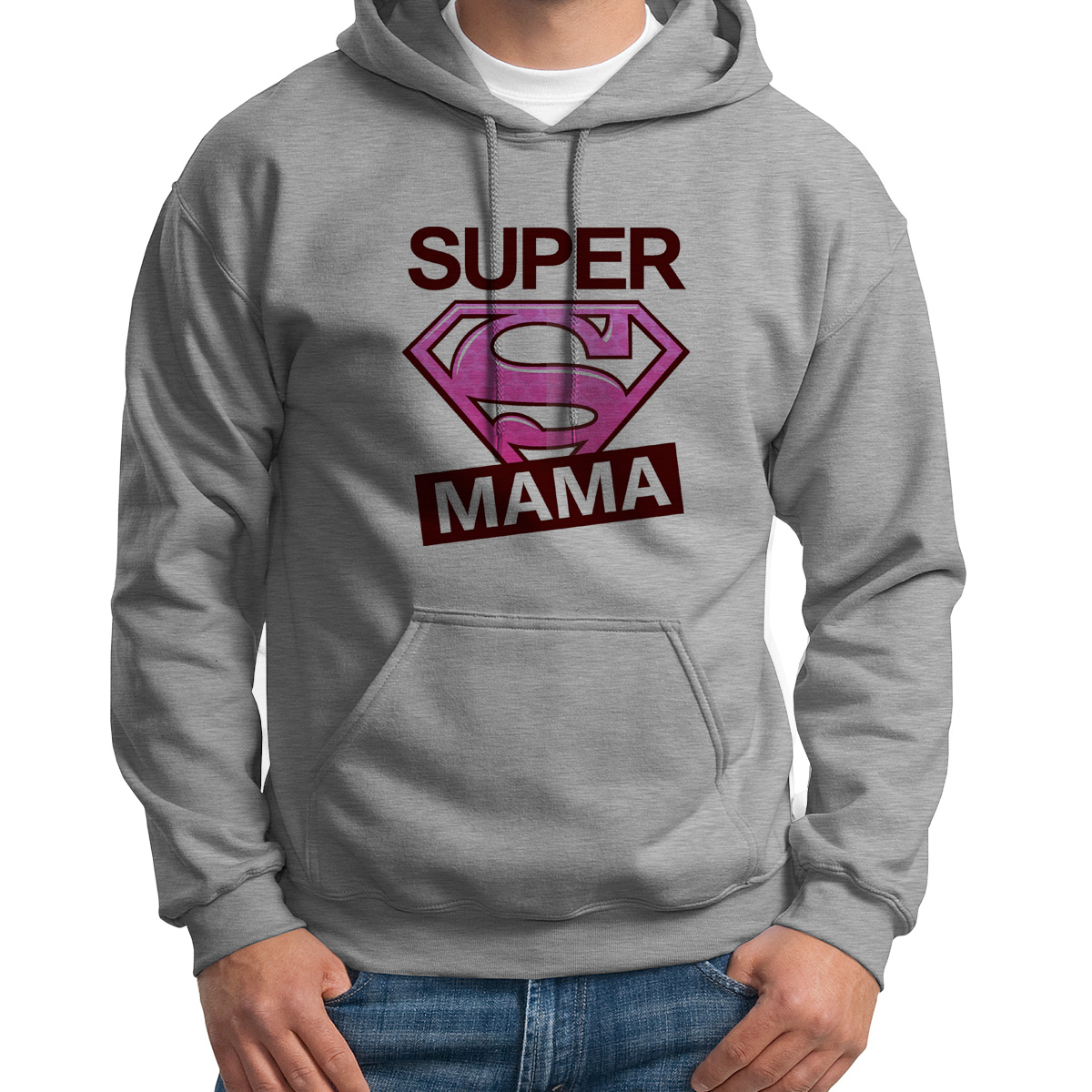 

Худи унисекс CoolPodarok Супер мама Super серое 46 RU, Серый, S0113898