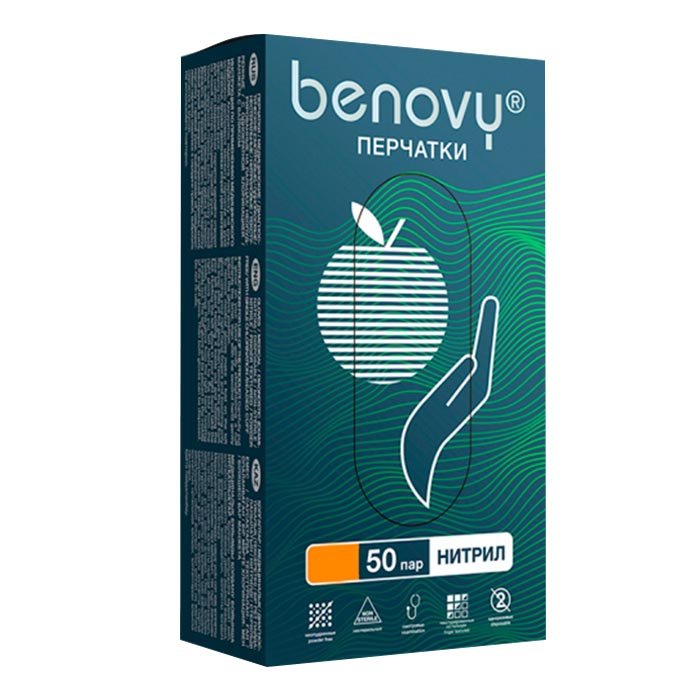 

Перчатки BENOVY Nitrile MultiColor, нитриловые медицинские зеленые, размер L, 50 пар, Зеленый, размер L