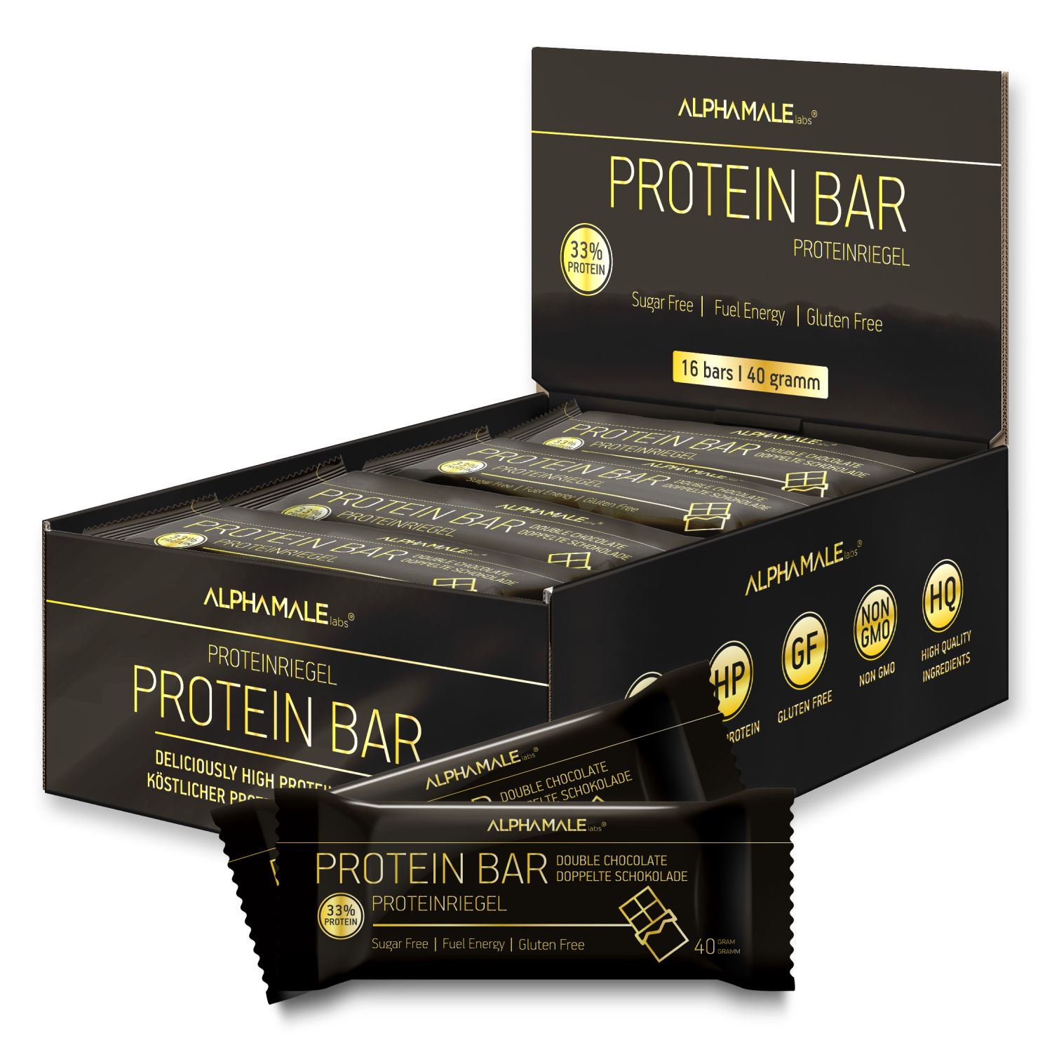 Протеиновый батончик без сахара ALPHAMALE labs Protein bar 40 гр, 16 шт, двойной шоколад