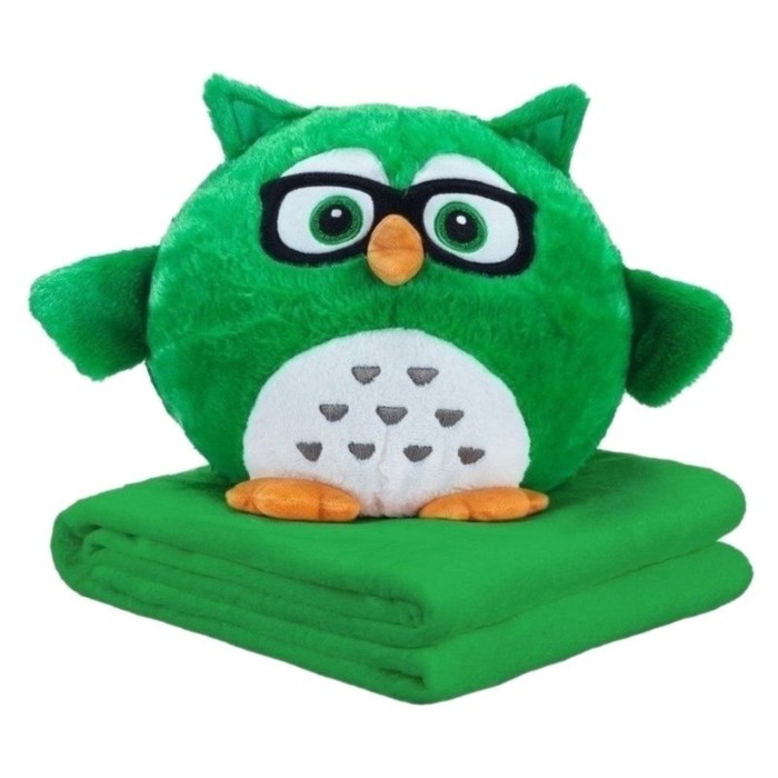 Мягкая игрушка + плед «Сова» зелёная, 30 см pomposhki мягкая игрушка конфетница дракон зубастик зелёная