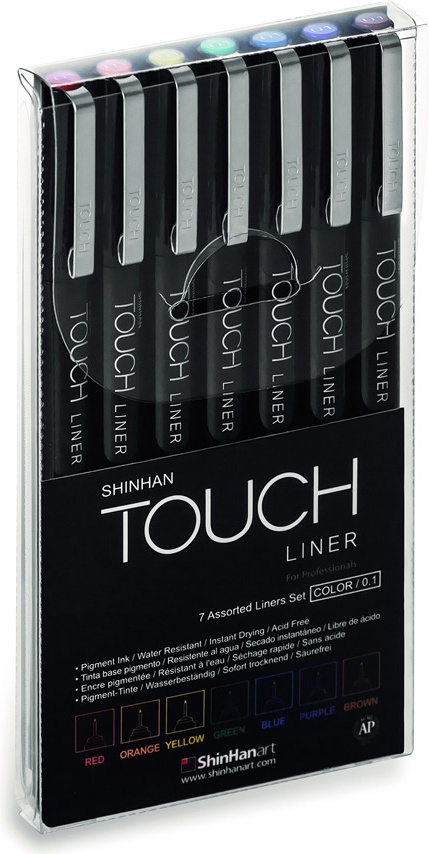 фото Набор touch liner 7 шт. (черные, 0.05-0.8mm, chisel, вrush) greenwich line