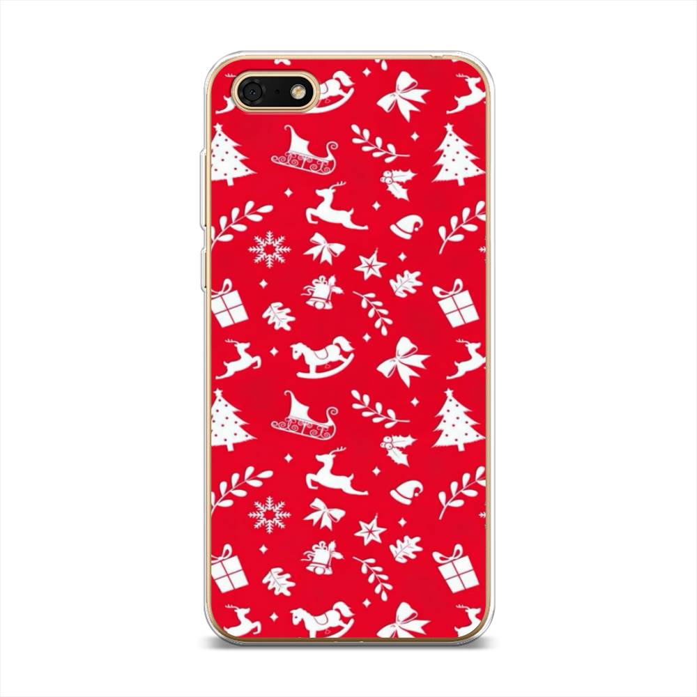 

Чехол на Huawei Honor 7A/7A Prime/Y5 Prime 2018/Y5 2018 "Красный новогодний фон", Красный;белый, 65250-5