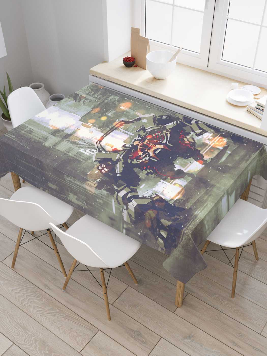 

Скатерть прямоугольная JoyArty "Роботы будущего" из сатена, 120x145 см, Серый, Роботы будущего