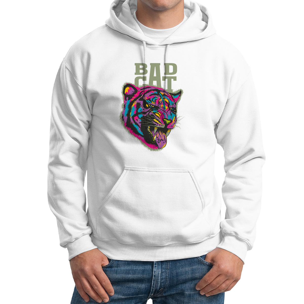 

Худи унисекс CoolPodarok Животные Радужный тигр Bad cat белое 62 RU, M0151561