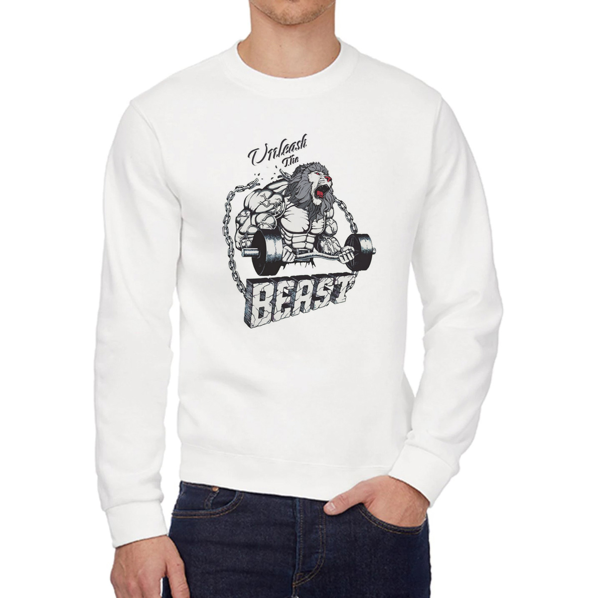 

Свитшот мужской CoolPodarok Животные Лев со штангой белый 50 RU, 0W015614