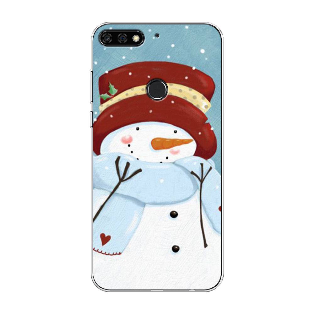

Чехол на Honor 7C Pro/Huawei Y7 Prime 2018/Nova 2 Lite "Застенчивый снеговик", Голубой;белый;красный, 65550-5