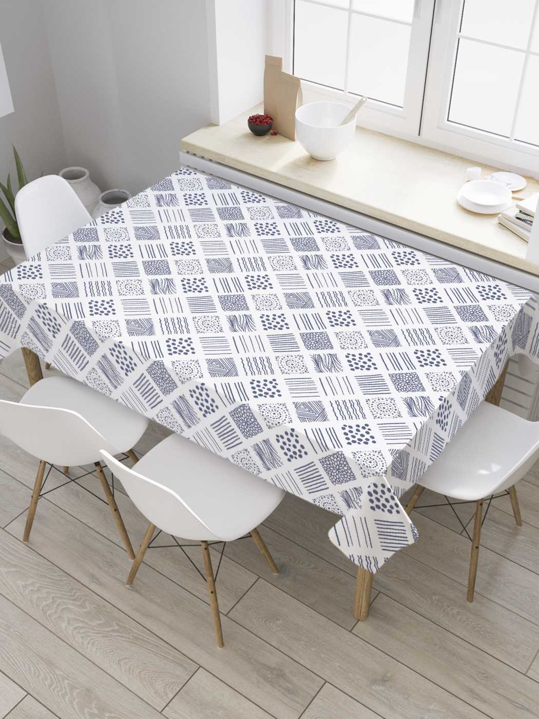 

Скатерть прямоугольная JoyArty "Лоскутные орнаменты" из сатена, 120x145 см, Синий, Лоскутные орнаменты