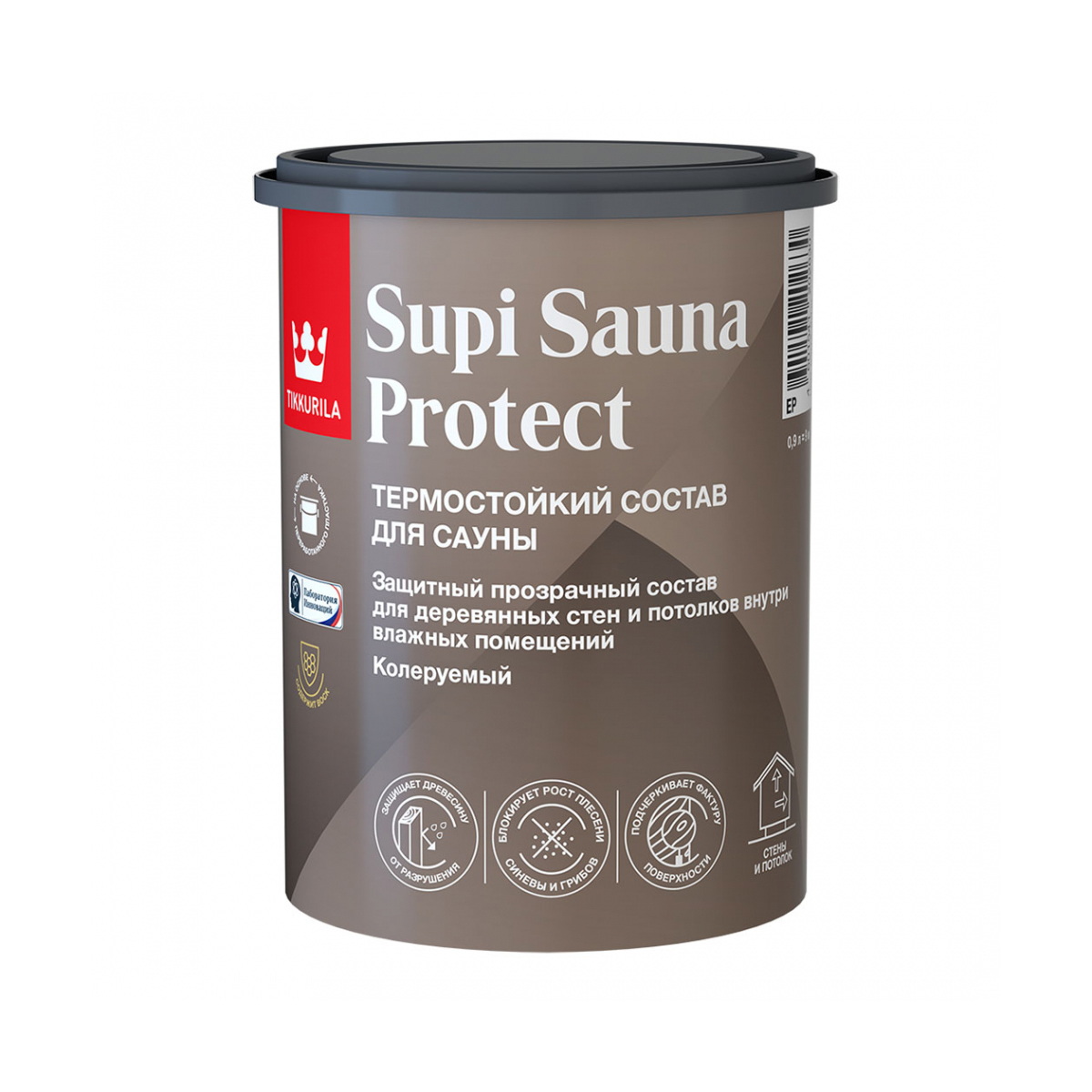 защитный состав для стен в сауне tikkurila supi sauna protect база ep бес ный полуматовый 2 7 л Защитный состав для саун Tikkurila Supi Sauna Protect, полуматовый, база EP, 0,9 л