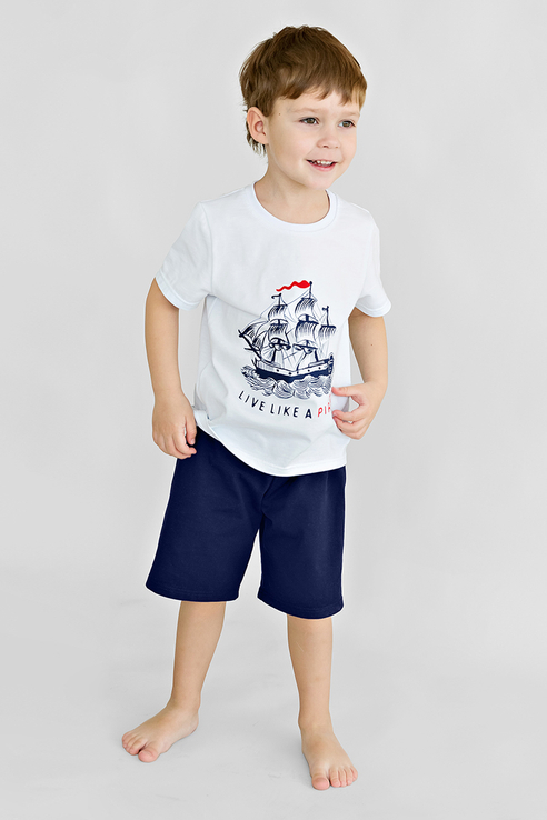 фото Пижама детская bossa nova из натуральной ткани футболка и шорты 384п-151 белый р.140