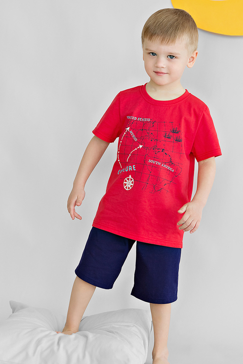 фото Пижама детская bossa nova из натуральной ткани футболка и шорты 384п-161 красный р.92