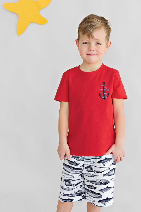 Купить Пижама детская Bossa Nova из натуральной ткани футболка и шорты 384П-171-К Красный р.128,