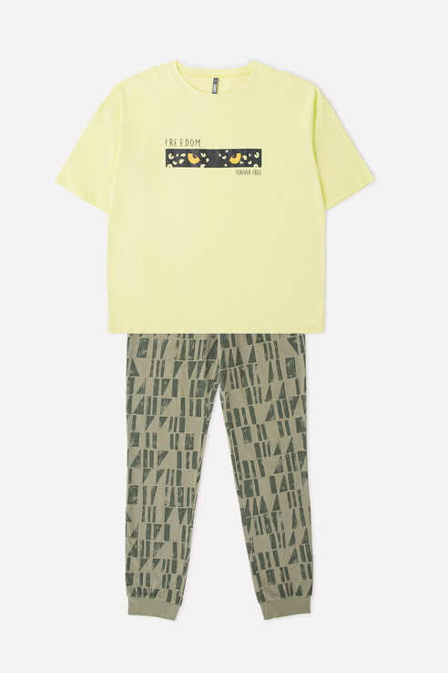 фото Пижама детская cubby футболка и брюки с набивным рисунком кб 2682 желтый р.140