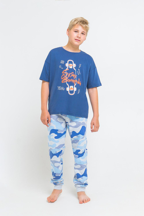фото Пижама детская cubby футболка и брюки с рацветкой милитари кб 2689 синий р.152
