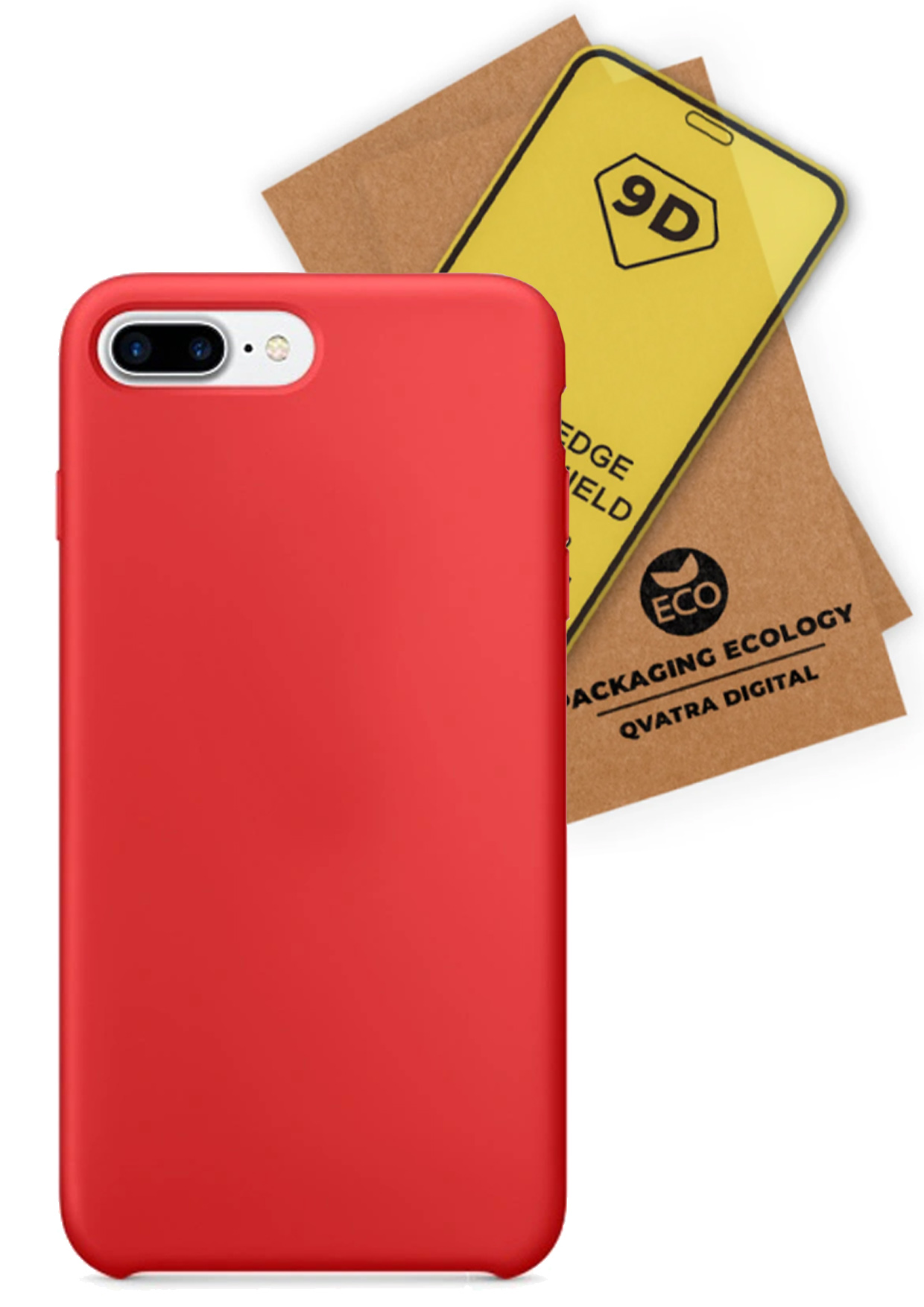 фото Чехол с защитным стеклом qvatra для iphone 8 plus красный