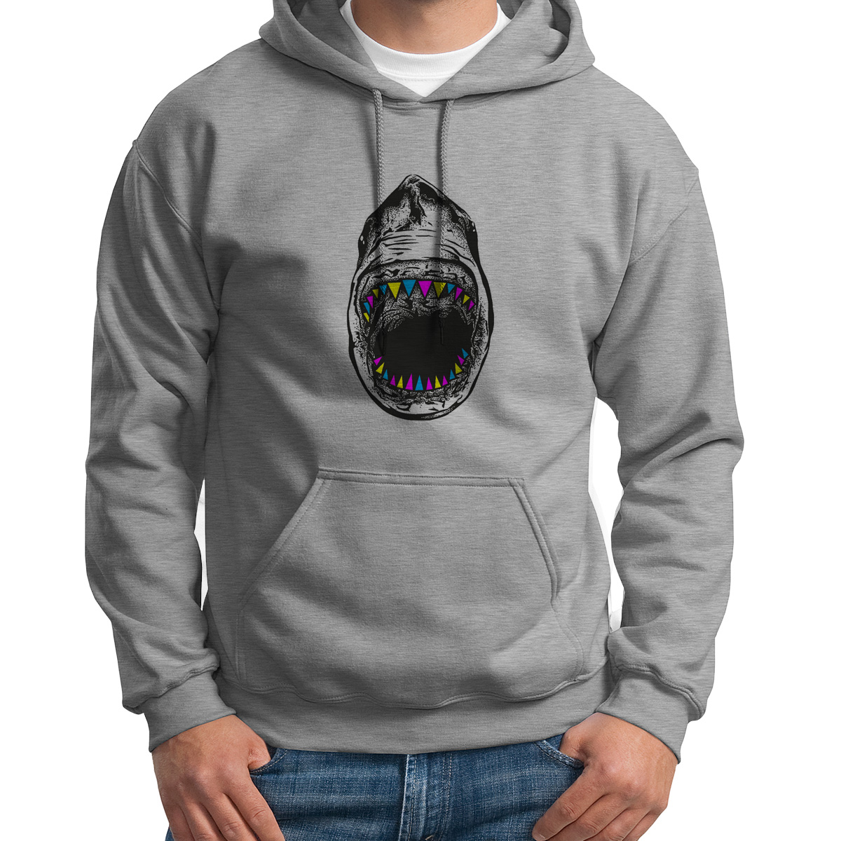 

Худи унисекс CoolPodarok акула серое 46 RU, Серый, S0114277