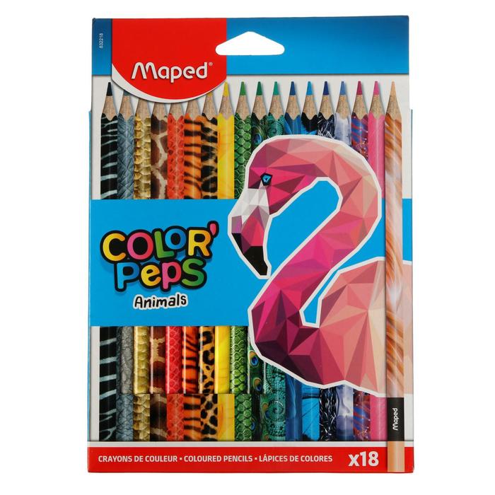 Карандаши цветные Maped Color Peps, 18 цветов, декорированные, картонная упаковка 100043093132 разноцветные