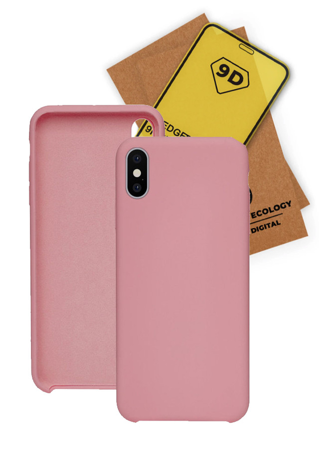 фото Чехол с защитным стеклом qvatra для iphone x розовый