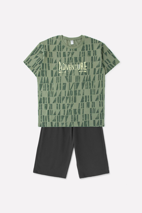 фото Пижама детская cubby футболка с набивным рисунком и шорты кб 2771 зеленый р.164