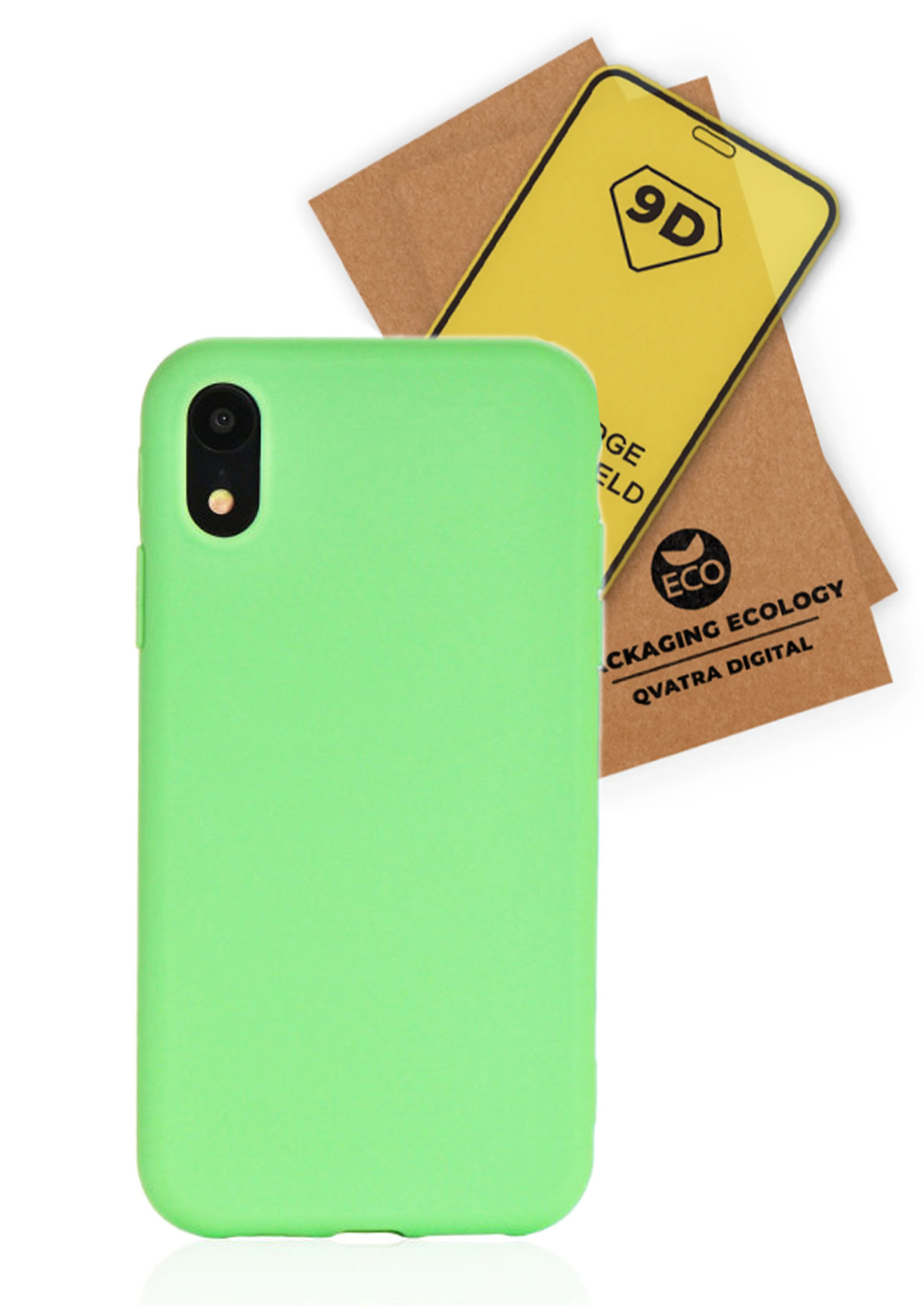 фото Чехол с защитным стеклом qvatra для iphone xr зеленый