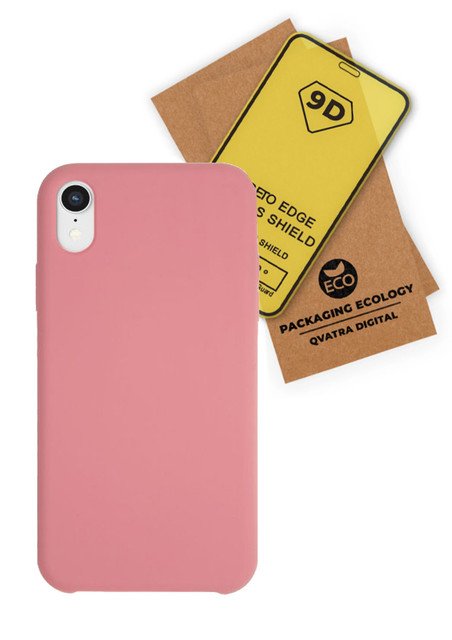 фото Чехол с защитным стеклом qvatra для iphone xr розовый