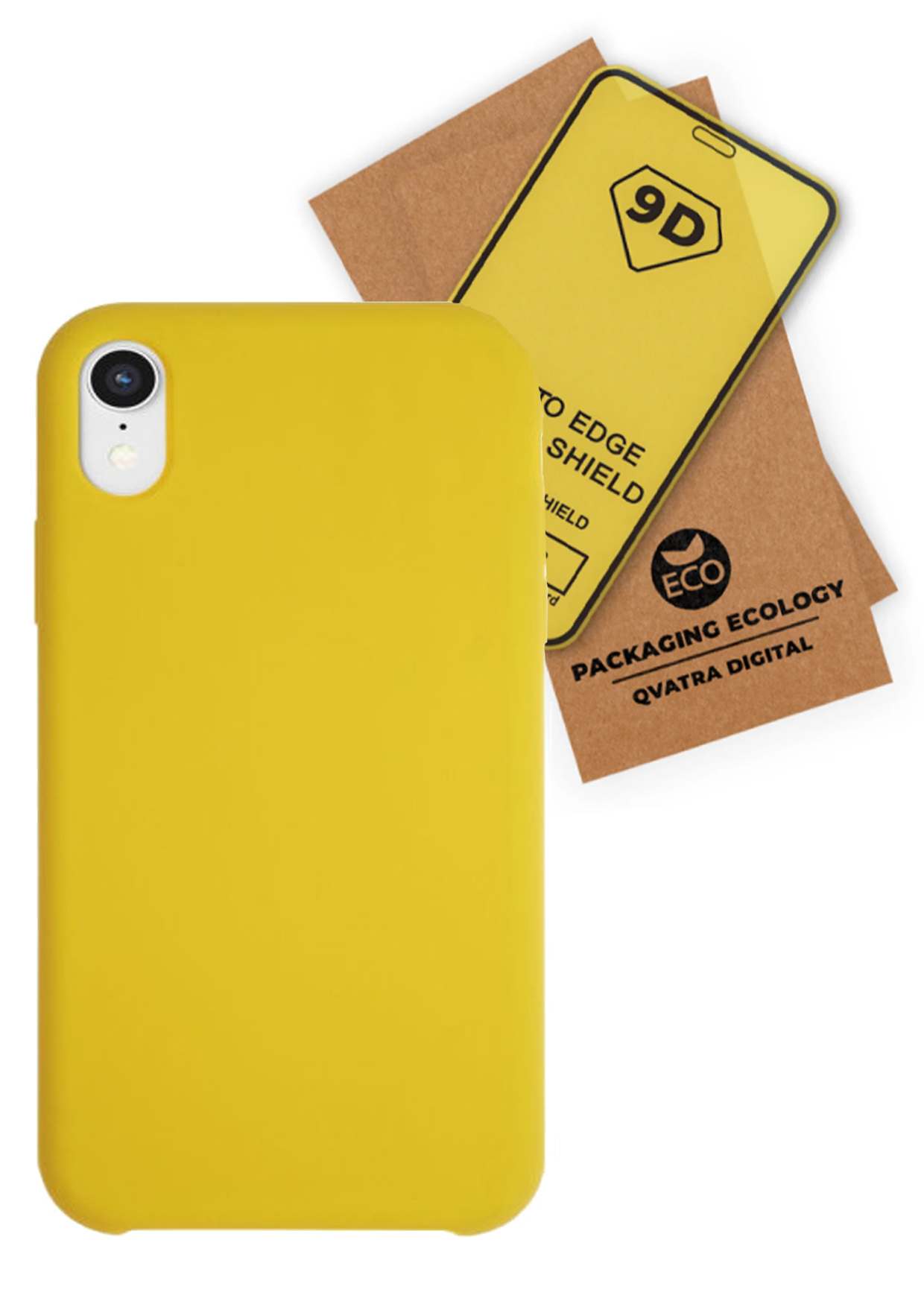 фото Чехол с защитным стеклом qvatra для iphone xr желтый