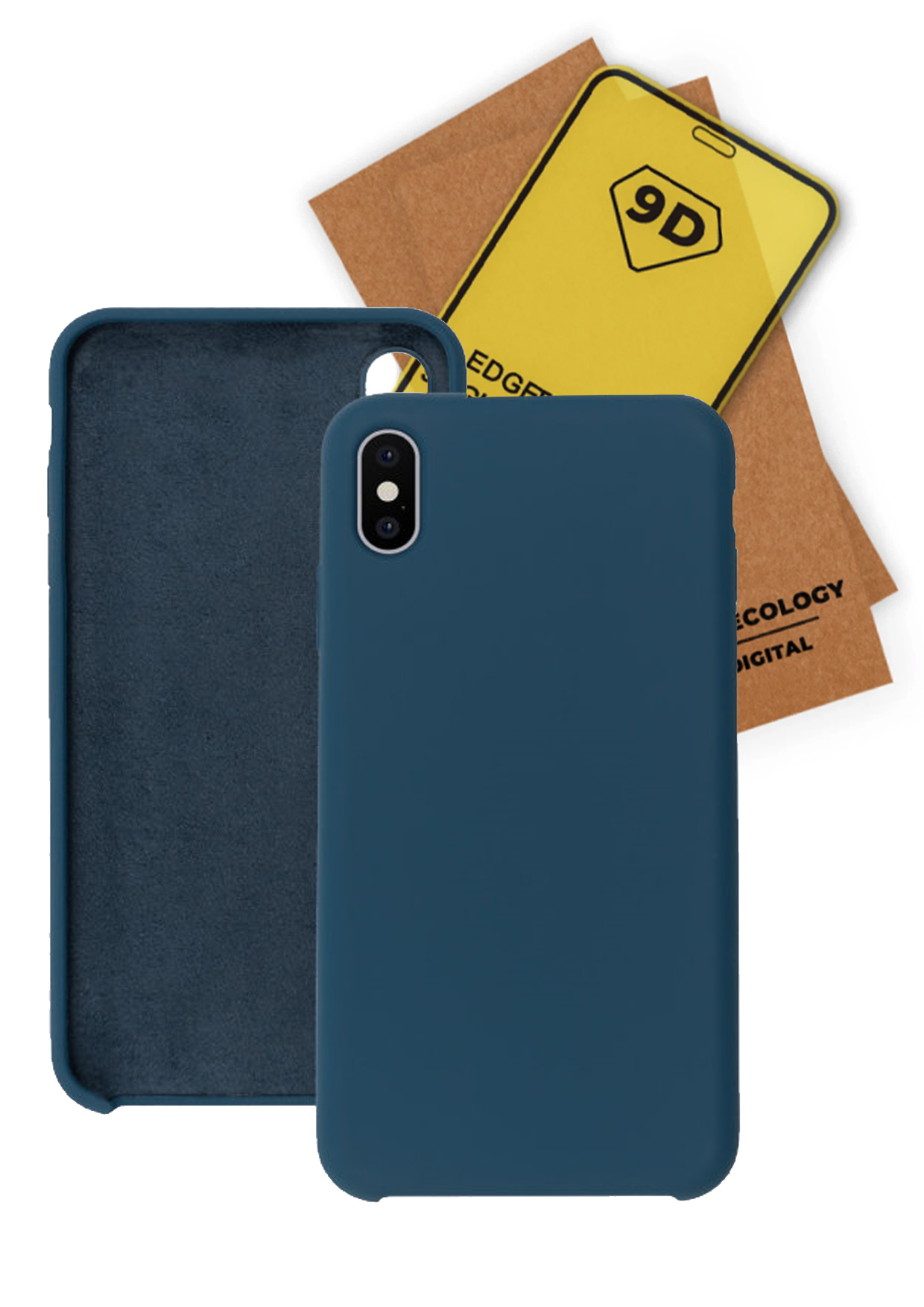 

Чехол с защитным стеклом QVATRA для iPhone XS с подкладкой из микрофибры синий