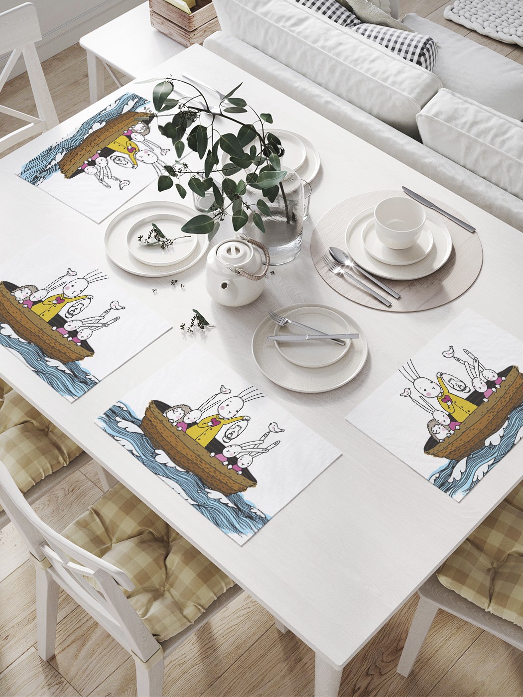 

Комплект салфеток JoyArty "В лодке без весел" для сервировки стола (32х46 см, 4 шт.), Белый, В лодке без весел