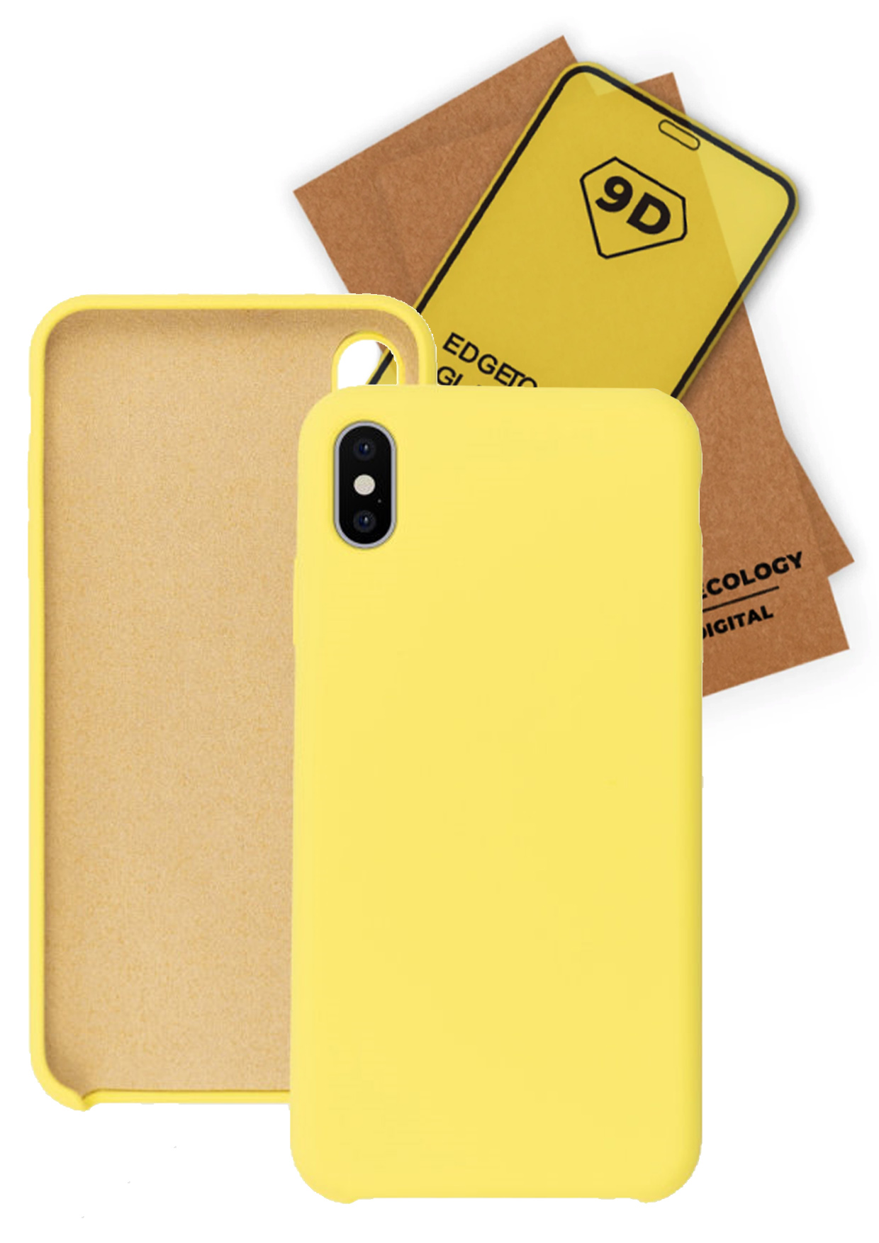 фото Чехол с защитным стеклом qvatra для iphone xs желтый