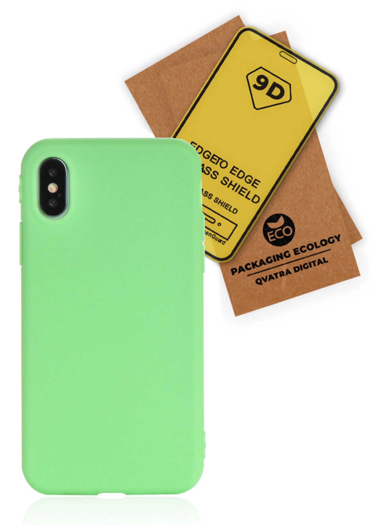 фото Чехол с защитным стеклом qvatra для iphone xs max зеленый
