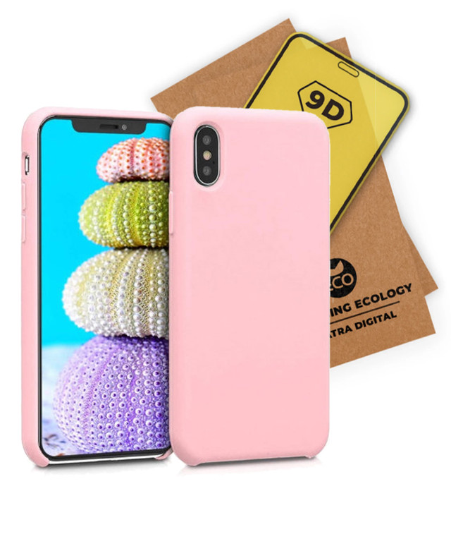 фото Чехол с защитным стеклом qvatra для iphone xs max розовый