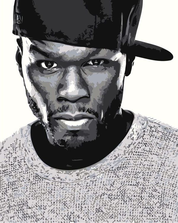 

Картина по номерам Живопись по Номерам Чёрно-белый 50 Cent, Чёрно-белый 50 Cent