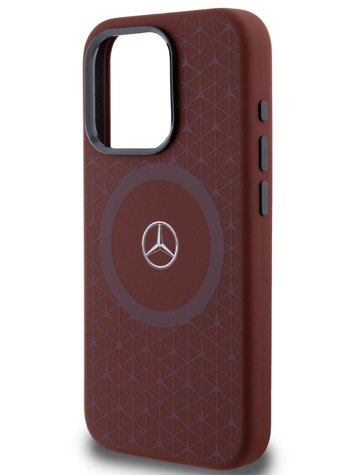 

Чехол Mercedes для iPhone 15 Pro с эффектом Soft touch и MagSafe Hard Red, Красный