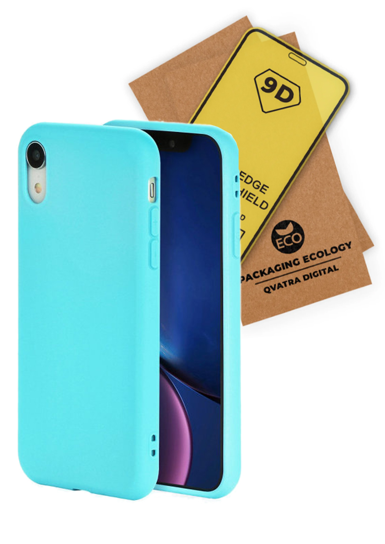 фото Чехол с защитным стеклом qvatra для iphone xr бирюзовый