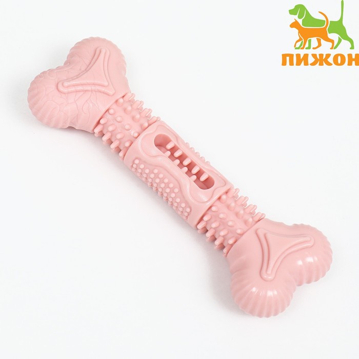 

Пижон Игрушка для лакомств и сухого корма Кость, TPR, массажная, 14,5 х 3,5 см, розовая