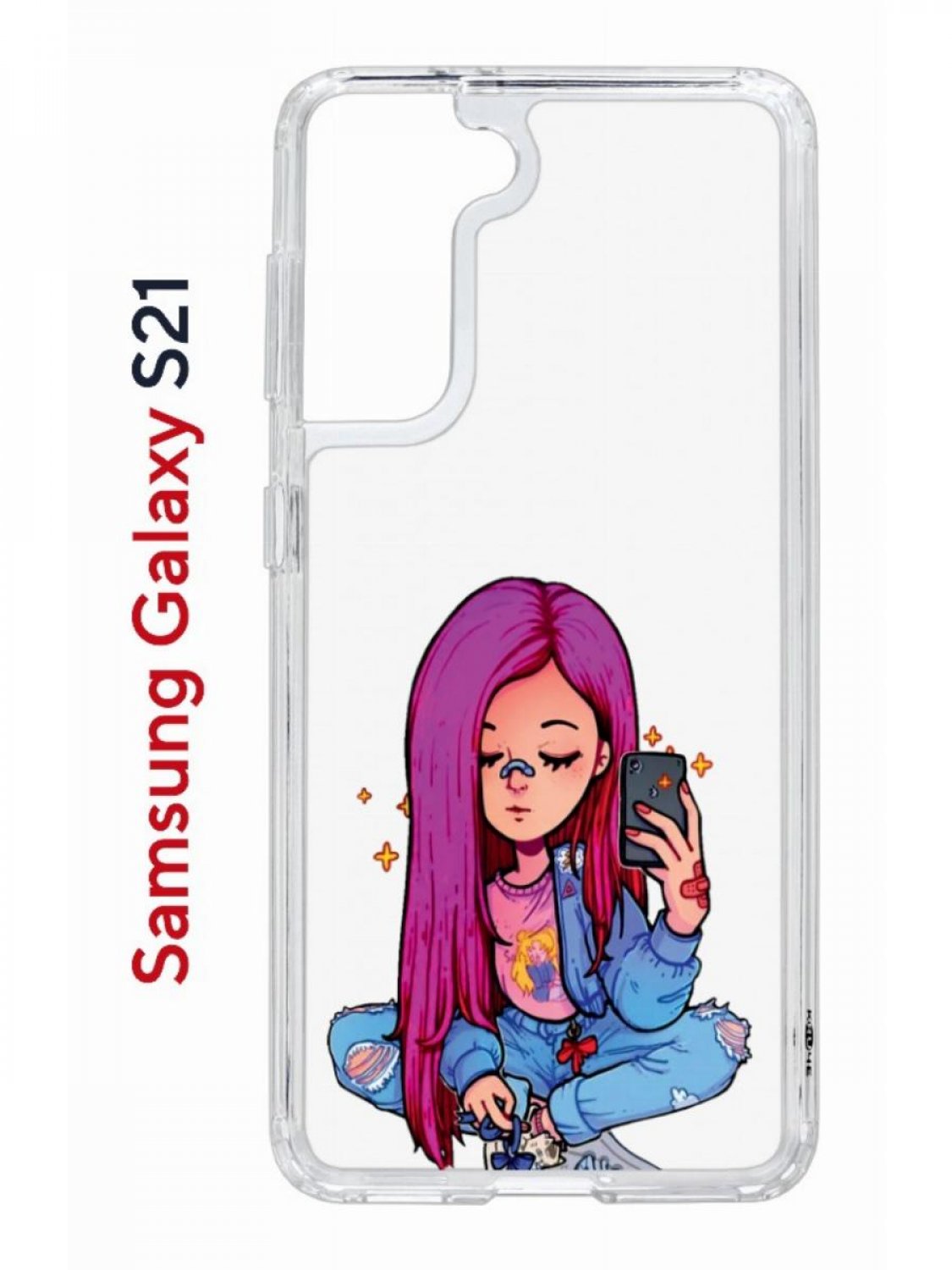 

Чехол на Samsung S21 Kruche Print Pink Hair,противоударный бампер,с защитой камеры, Прозрачный;розовый;голубой;бежевый, Самсунг Галакси с21