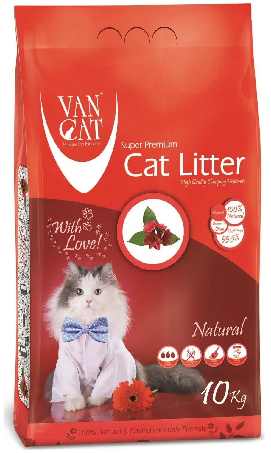 Комкующийся наполнитель Van Cat Natural бентонитовый, натуральный, 4 шт по 10 кг