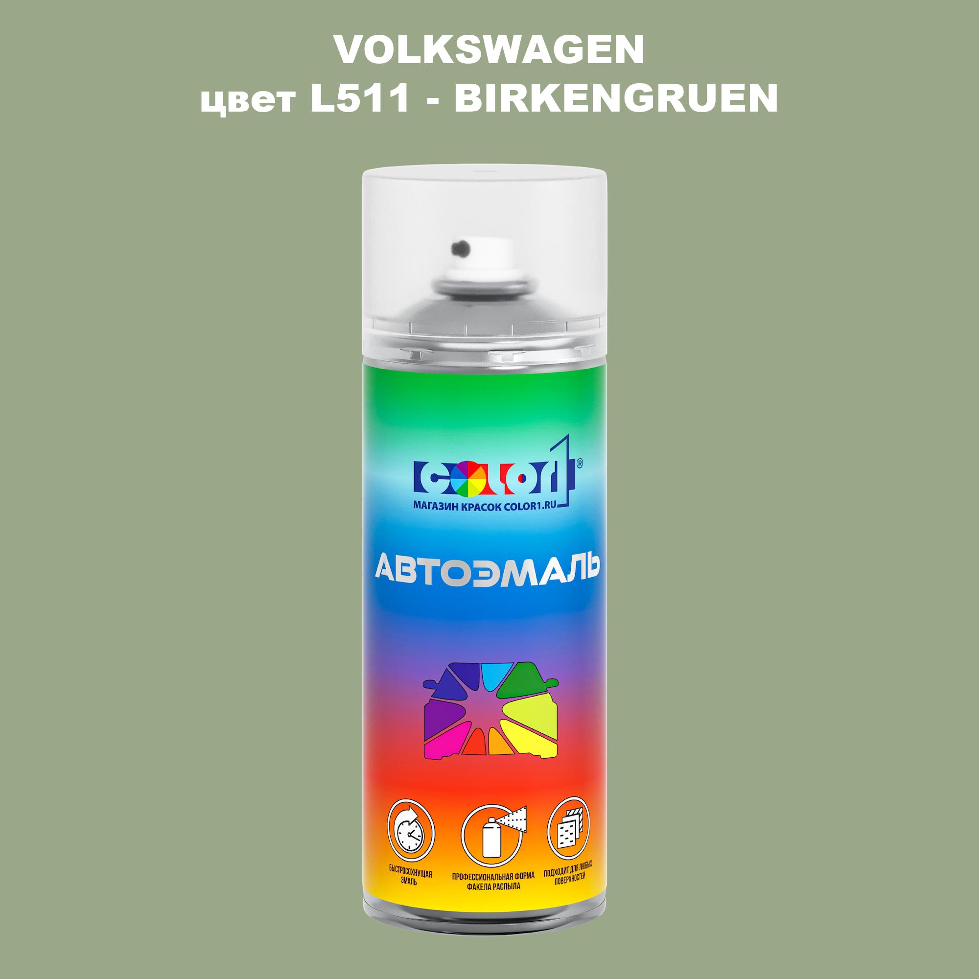 

Аэрозольная краска COLOR1 для VOLKSWAGEN, цвет L511 - BIRKENGRUEN, Прозрачный