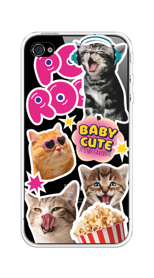 

Чехол на Apple iPhone 4/4S "Popcorn cats", Серый;коричневый;розовый, 10150-1