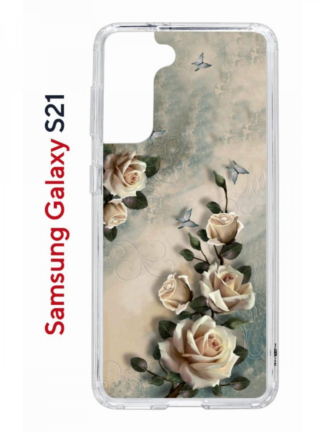 Чехол на Samsung S21 Kruche Print Белая роза,противоударный бампер,с защитой камеры
