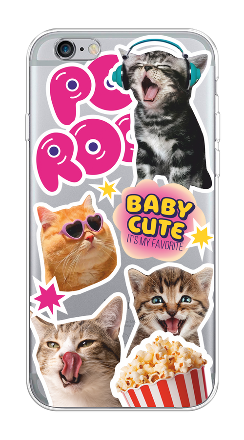 

Чехол на Apple iPhone 6/6S "Popcorn cats", Серый;коричневый;розовый, 10450-1