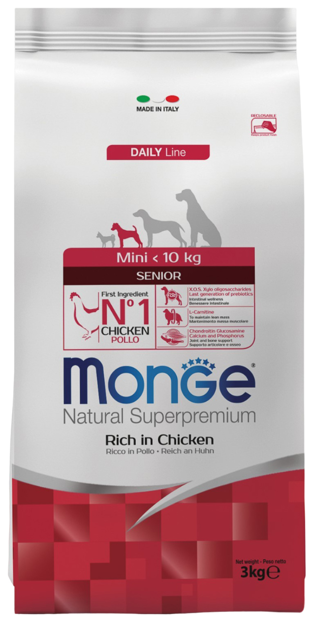 

Сухой корм для пожилых собак Monge Dog Daily Line Mini курица, 3 кг