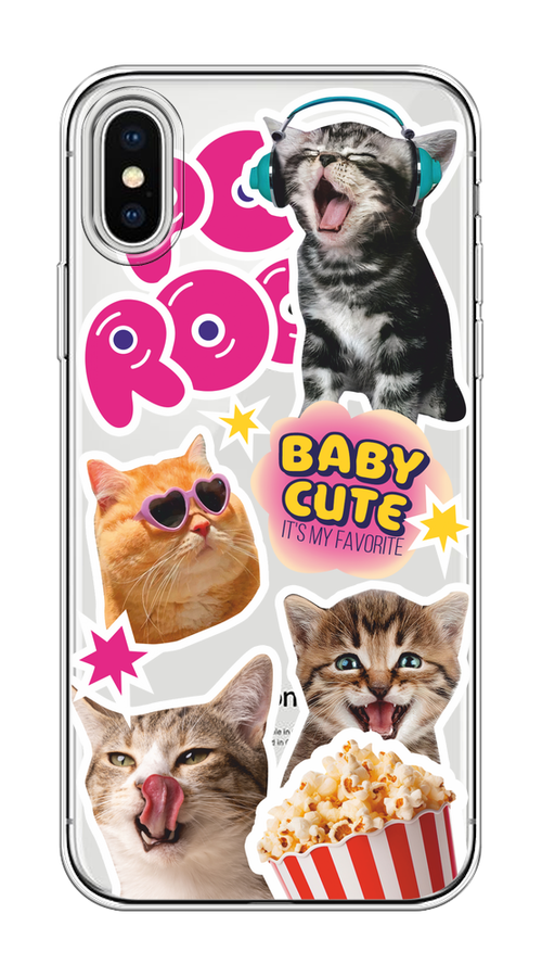 

Чехол на Apple iPhone X/XS "Popcorn cats", Серый;коричневый;розовый, 11050-1