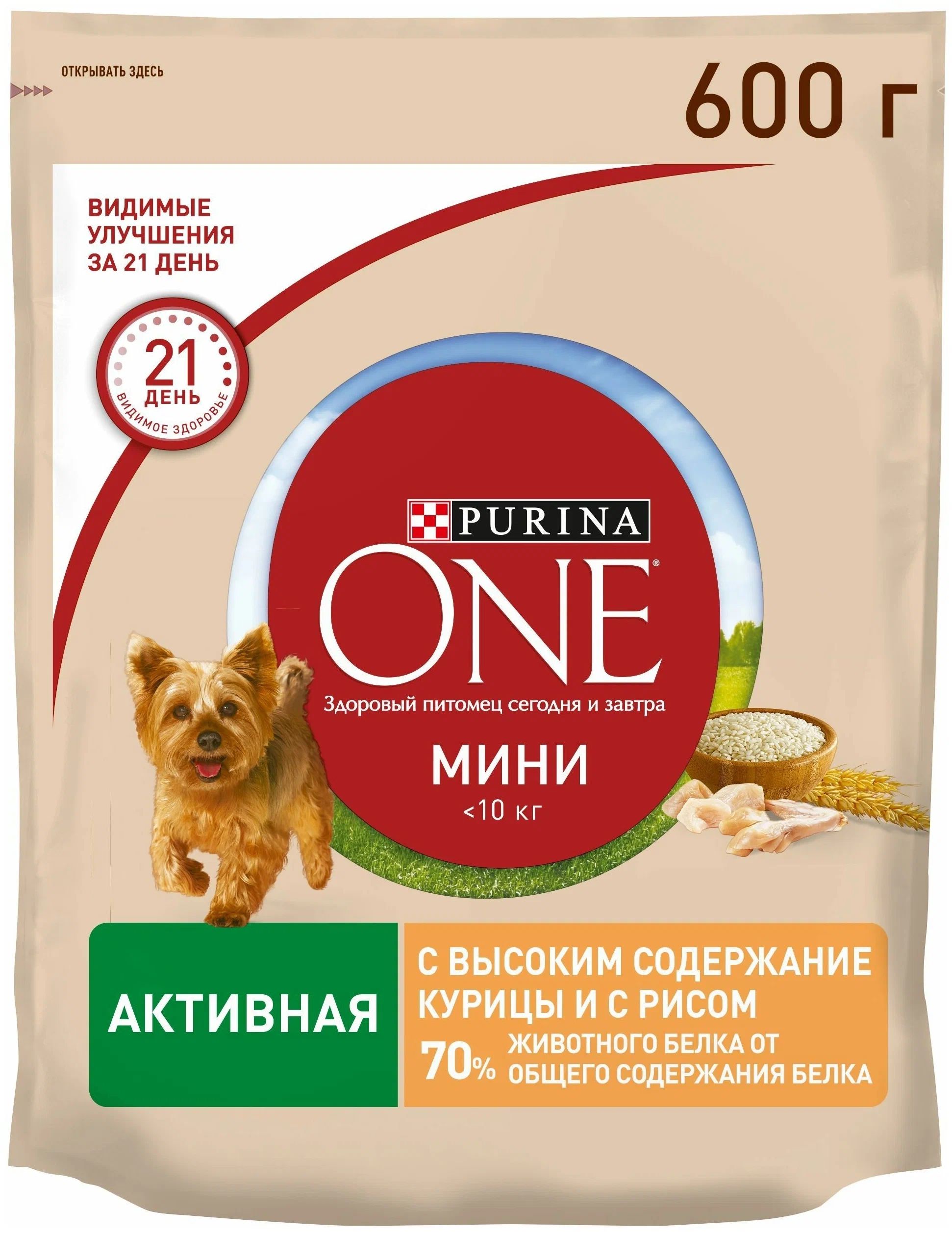 Сухой корм для собак Purina ONE Мини Активная, курица и рис, 600 г