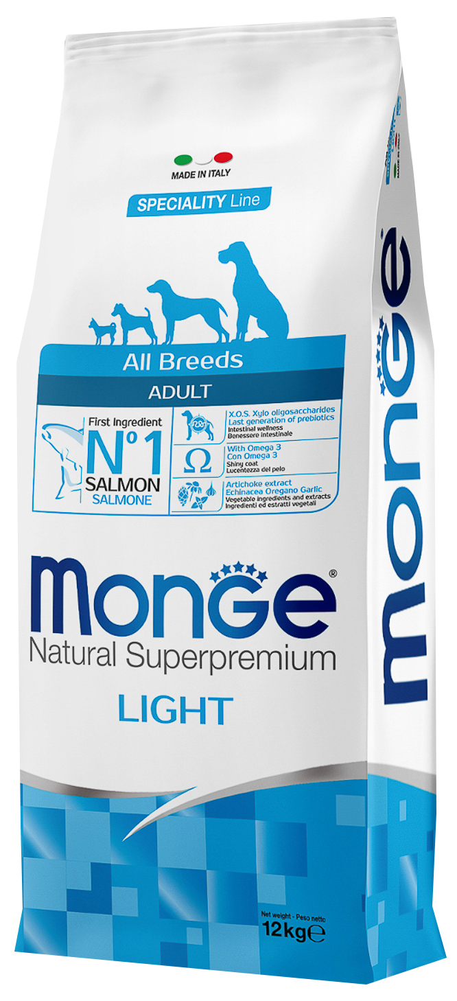 Сухой корм для собак Monge Speciality Line Light низкокалорийный, лосось с рисом, 12 кг