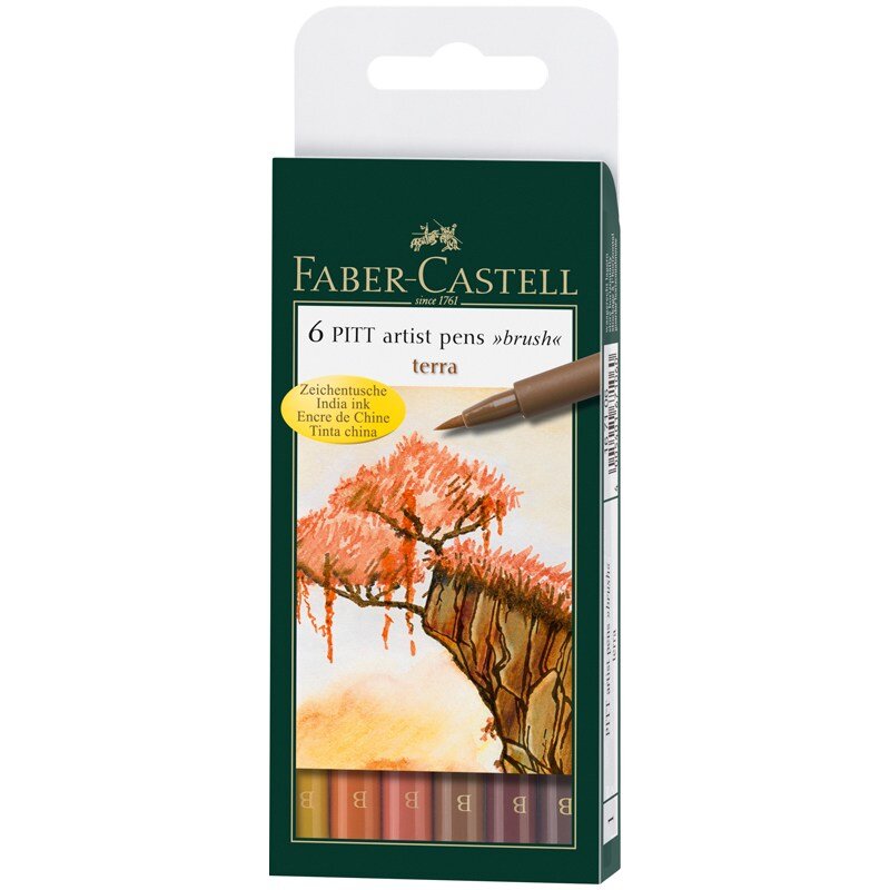 

Набор капиллярных ручек Faber-Castell Pitt Artist Pen Brush Terra ассорти,6шт.,пласт. уп.,