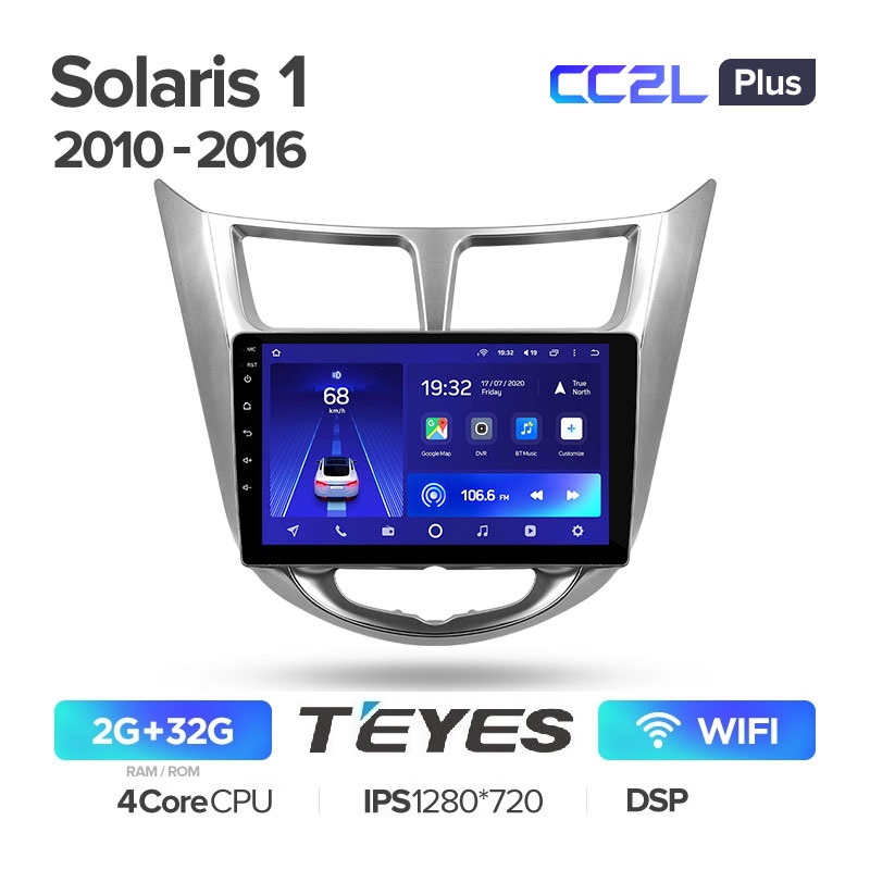 Автомобильная магнитола Teyes CC2 plus 4/32Гб Hyundai Solaris 1 ANDROID 10 QLED