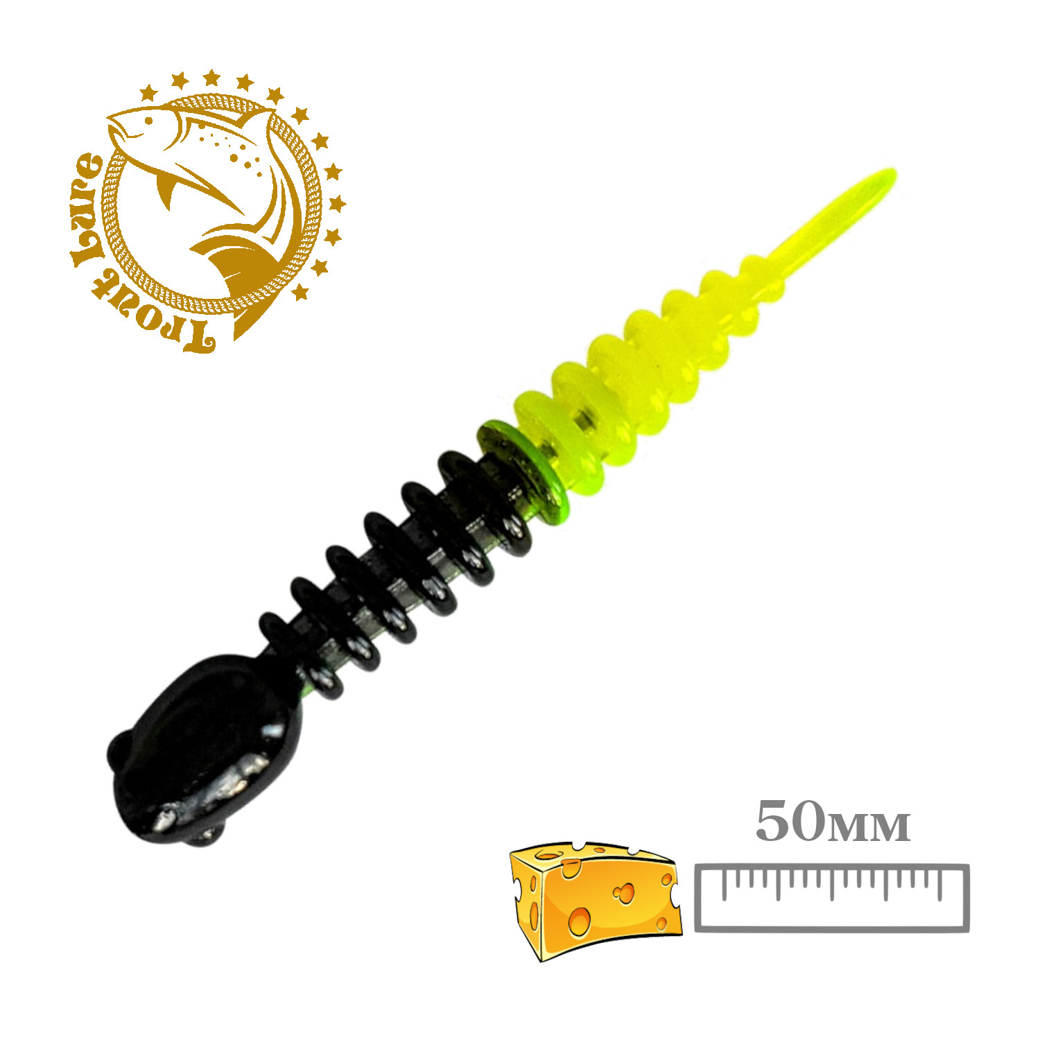 

Силиконовая приманка SANSAN trout lure в банке golovastik 50, сыр col18 black-lemon, 12шт, Разноцветный, GOLOVASTIK 50