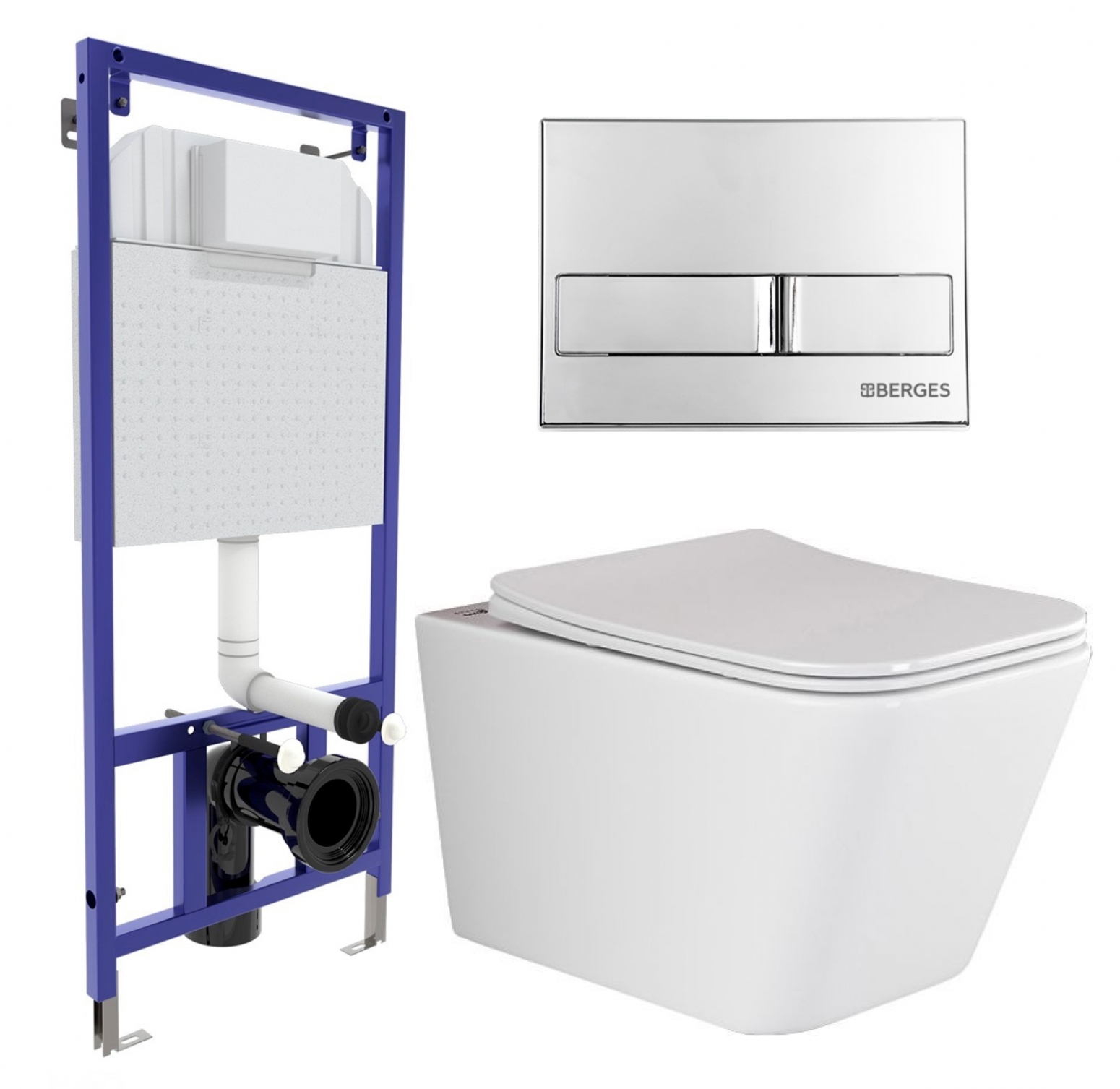 

Комплект инсталляция Berges Wasserhaus + Унитаз Metric Rimless + кнопка хром