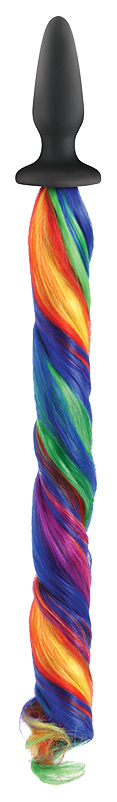 фото Чёрная анальная пробка с радужным хвостом unicorn tails rainbow ns novelties